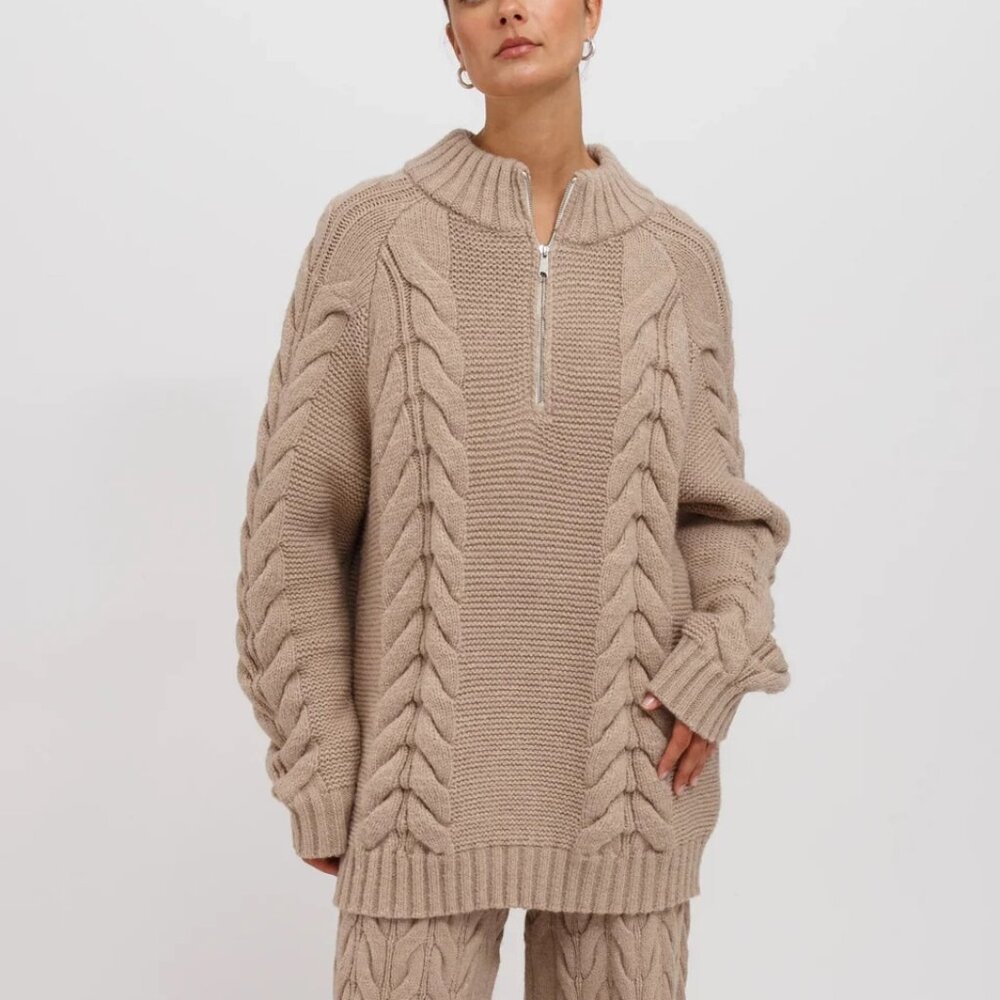 Sophie Cable Knit Half Zip - Fawn